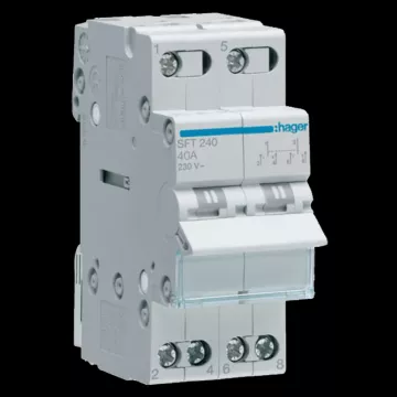 HAGER CHANGEOVER SWITCH, ON-OFF-ON, DIN RAIL, 2-POLE, 40A